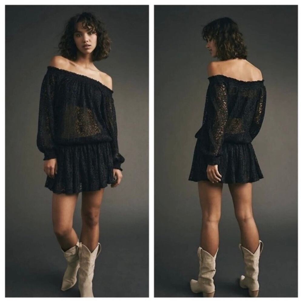 Free People One Party Carina Meadow Black Lace Mini Dress and Tube Top Set Large
